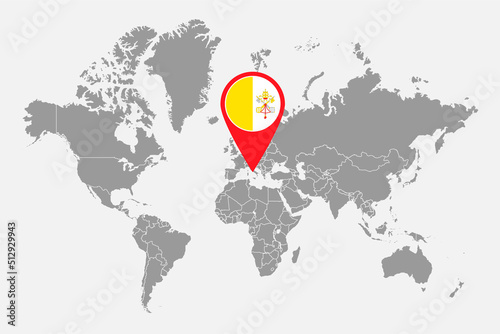 Pin map with Vatican City flag on world map. Vector illustration.