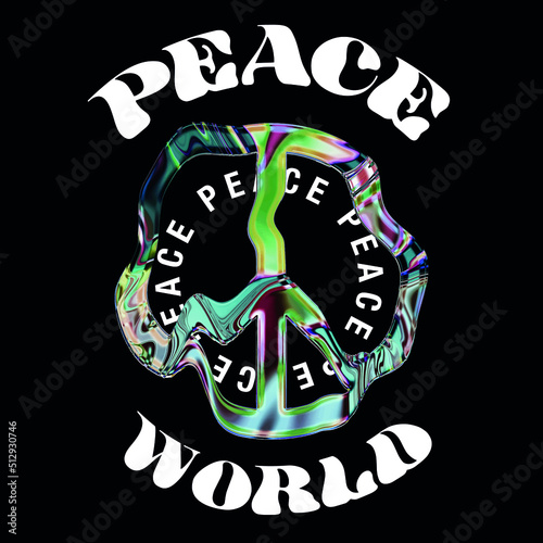 chrome peace symbol with slogan Vector design for t-shirt graphics, banner, fashion prints, slogan tees, stickers, flyer, posters and other creative uses	