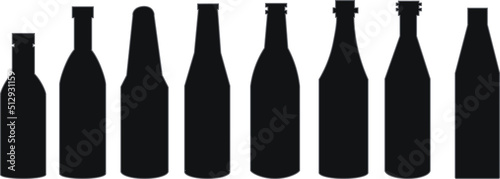 Vector black silhouettes  bottle. Isolated on white background.