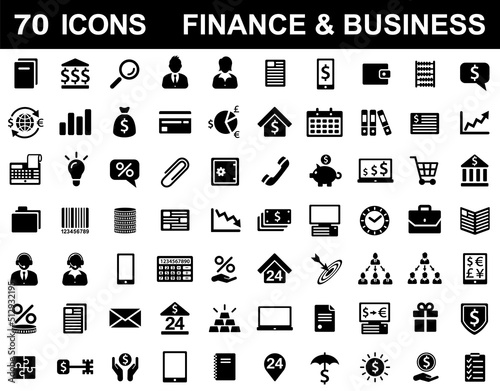70 icons. Financial, banking, office and business icon set