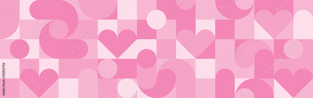 Seamless pink background for Mother's Day card template. Trendy geometric shapes with circles, squares and hearts in retro style for a Valentine's Day or wedding day cover. Seamless pink background for Mother's Day card template. Trendy geometric shapes with circles, squares and hearts in retro style for a Valentine's Day or wedding day cover.