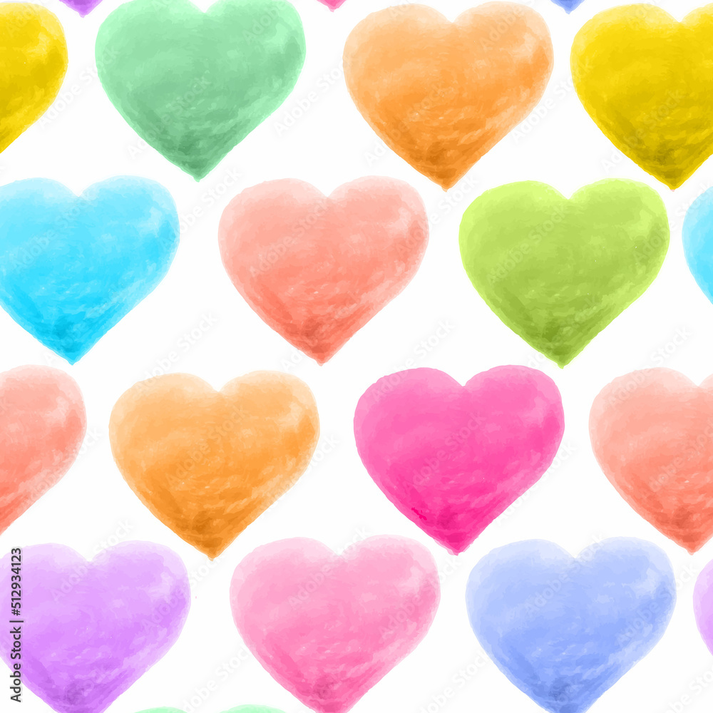 Semless pattern from watercolor hearts different color.