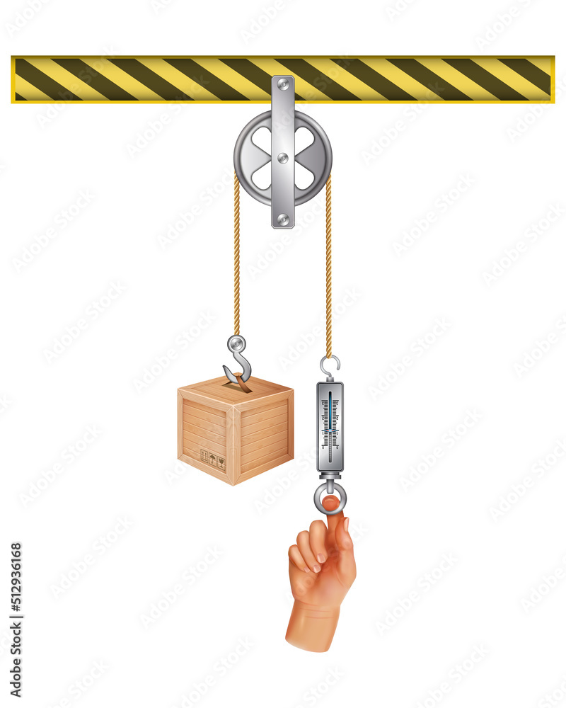 Pulley system. Weight load lifting with simple engineering dynamics