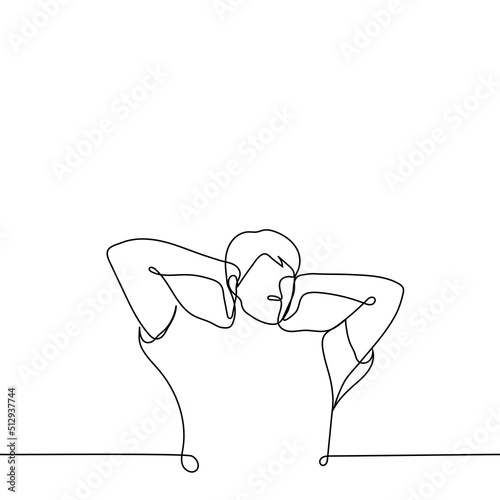 man stands with hands covering ears - one line drawing vector. concept of not wanting to listen, keep your ears away from loud sound, not wanting to hear truth or listen to someone annoying
