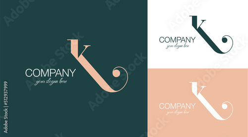 K letter monogram. Elegant luxury K logo. Calligraphic style. Vector design. Luxurious linear creative monogram.