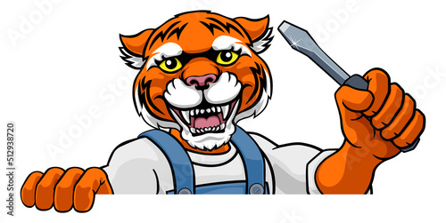 Tiger Electrician Handyman Holding Screwdriver