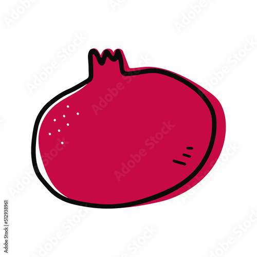 Doodle pomegranate. Hand-drawn fresh natural fruit isolated on white background. Red healthy vegetarian food, vitamin, delicious organic plant, gardening symbol. Vector exotic garnet illustration
