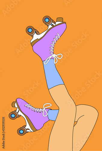 Cartoon illustration of beautiful long legs wearing roller skates