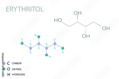 Erythritol molecular skeletal 3D chemical formula. 