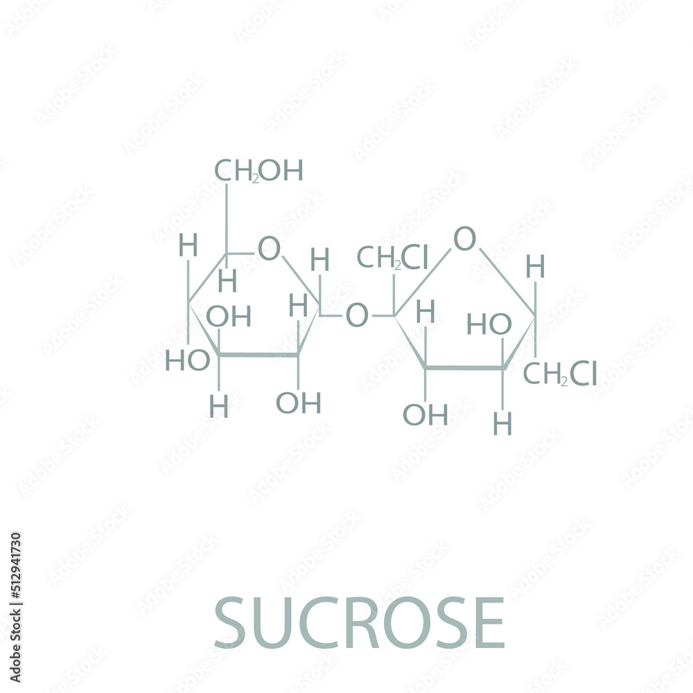 Sucrose molecular skeletal chemical formula.
Sucrose molecular skeletal chemical formula.