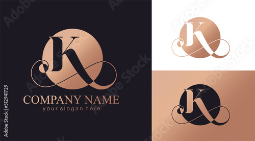 K letter monogram. Elegant luxury K logo. Calligraphic style. Vector design. Luxurious linear creative monogram.