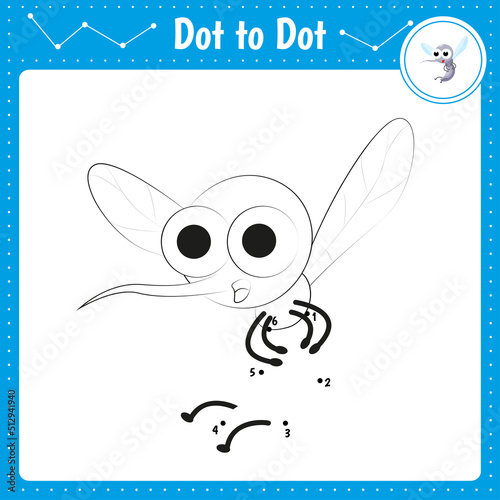 Connect the dots. Mosquito.Dot to dot educational game. Coloring book for preschool kids activity worksheet. Vector Illustration.