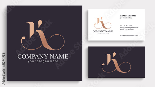 K letter monogram. Elegant luxury K logo. Calligraphic style. Vector design. Luxurious linear creative monogram.