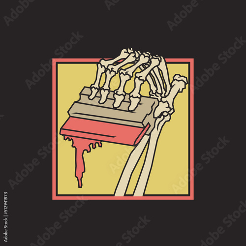Retro illustration of skull hand holding a rubber squeegee