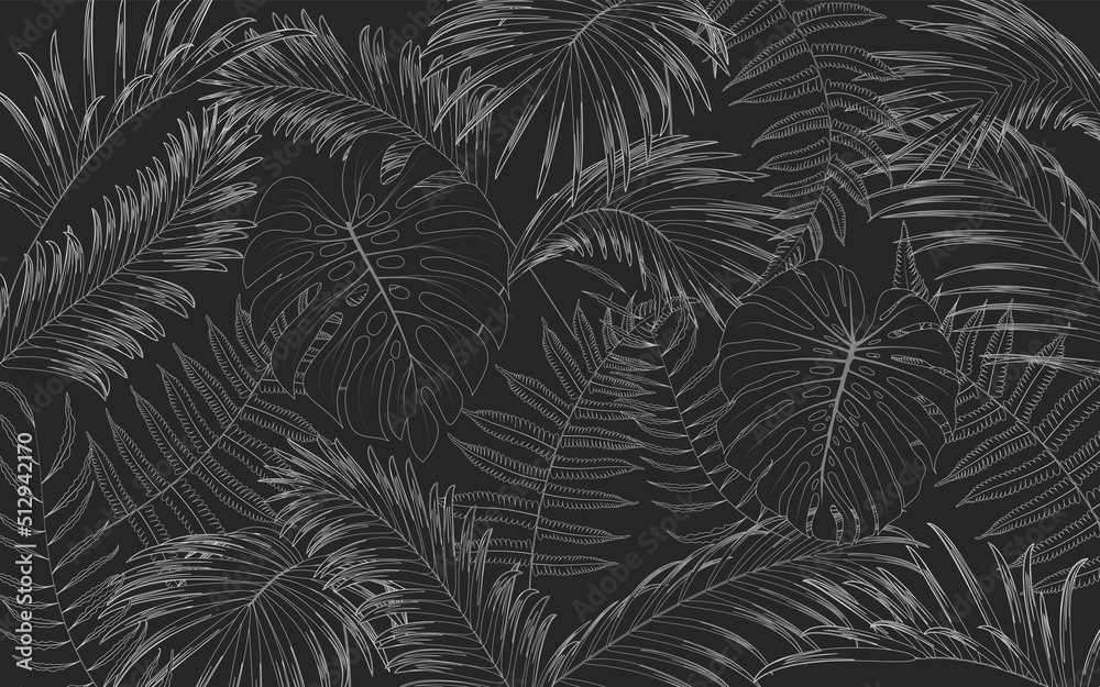 drawing nature leaf rainforest on black background