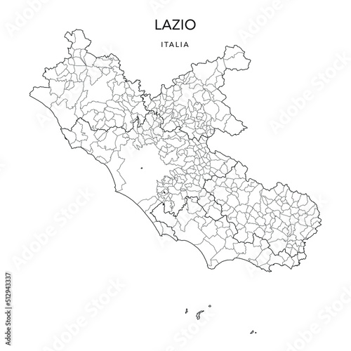 Vector Map of the Geopolitical Subdivisions of the Region of Lazio with Provinces and Municipalities (Comuni) as of 2022 - Italy photo