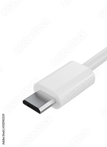 Close up of white micro USB data cable isolated on white background illustration. cord connection. Charger usb data cable. 3D illustration. White micro usb connector HQ 3d render. hd tech rendering