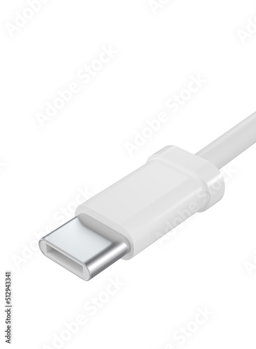 Close up of white type с USB data cable isolated on white background illustration. cord connection. Charger usb data cable. 3D illustration. White micro usb connector HQ 3d render. hd tech rendering