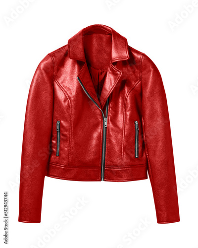 Red woman leather jacket isolated on white