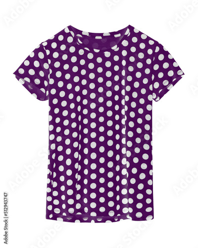Violet t-shirt in white polka dots isolated on white background