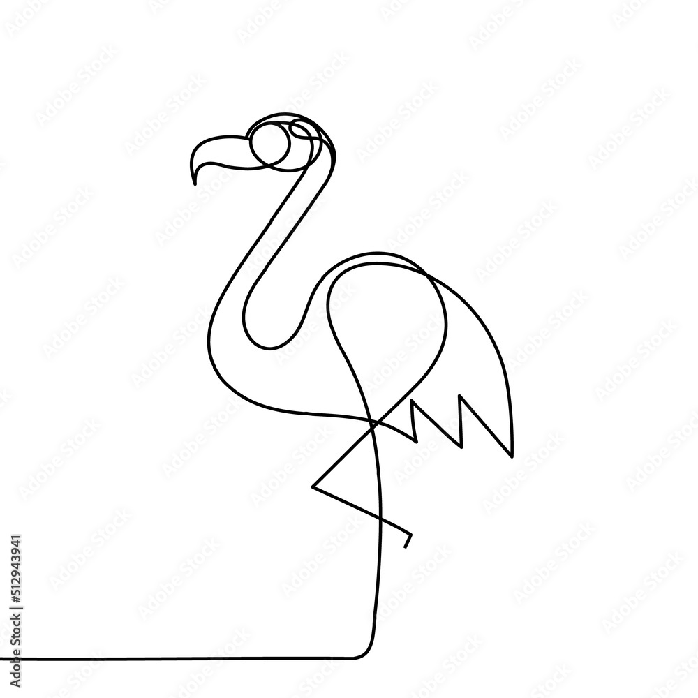 Continuous line drawing Flamingo. Logo, outline on a white background. Line art. Vector illustration Continuous line drawing Flamingo. Logo, outline on a white background. Line art. Vector illustration