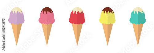 set of various multicolored ice cream icons isolated on white background. 