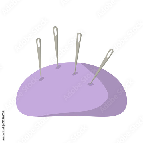 Needle cushion semi flat color vector object. Full sized item on white. Pillow for organizing needles. Pincushion simple cartoon style illustration for web graphic design and animation