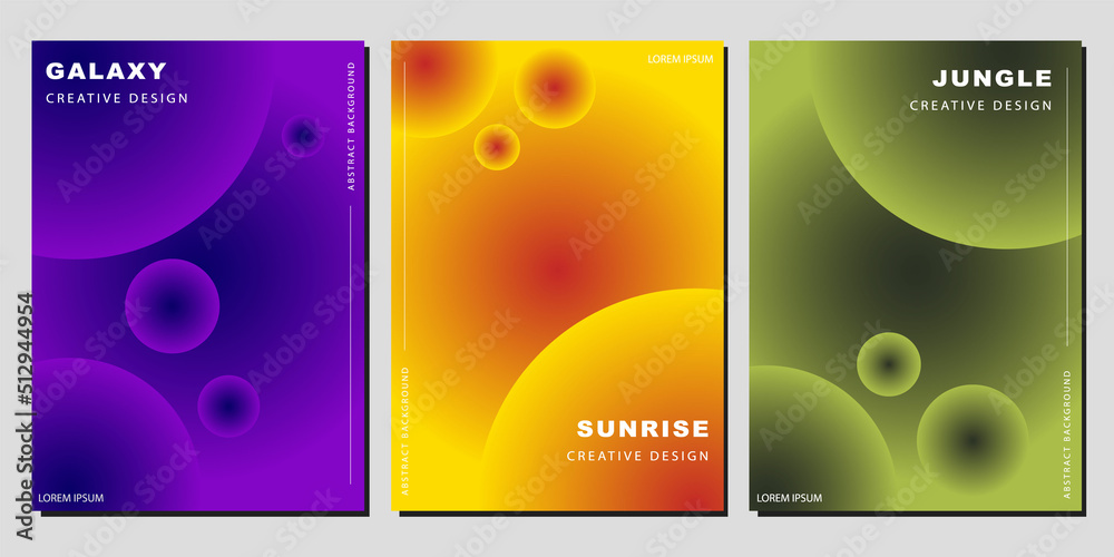 Modern Cover Template Design. Galaxy Sunrise, Jungle Color Concept. Trendy liquid bubble gradient set for presentations, magazines, flyers, annual reports, posters and business cards.