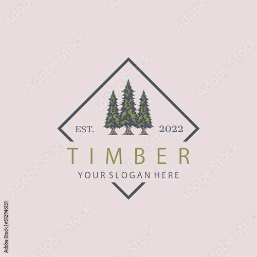 Timber tree vintage logo template