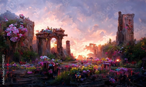 Fotografia Fantastic ruins in another world, at evening