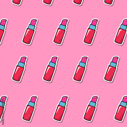 Seamless pattern with pop art stickers, lipstick on retro vintage style