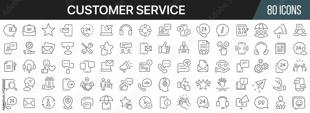 Customer service and support line icons collection. Big UI icon set in a flat design. Thin outline icons pack. Vector illustration EPS10 - obrazy, fototapety, plakaty 