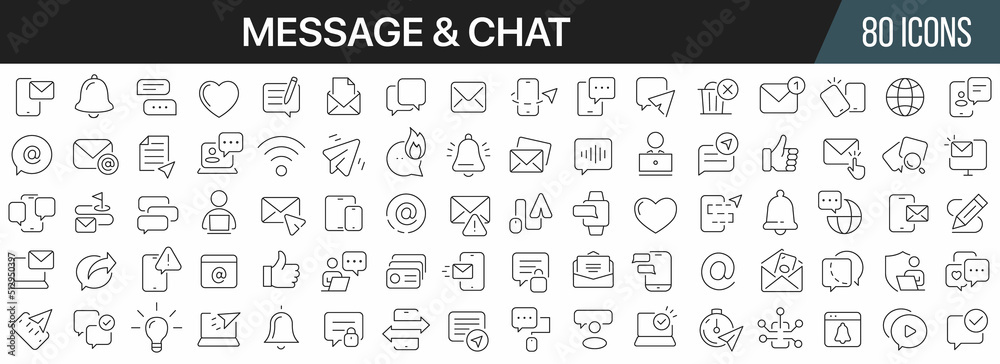 Message and chat line icons collection. Big UI icon set in a flat design. Thin outline icons pack. Vector illustration EPS10