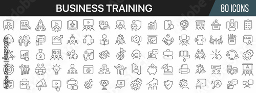 Fototapeta Naklejka Na Ścianę i Meble -  Business training and workshop line icons collection. Big UI icon set in a flat design. Thin outline icons pack. Vector illustration EPS10