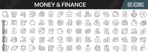 Money and finance line icons collection. Big UI icon set in a flat design. Thin outline icons pack. Vector illustration EPS10 © stas111