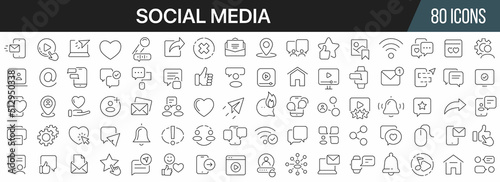 Social media line icons collection. Big UI icon set in a flat design. Thin outline icons pack. Vector illustration EPS10