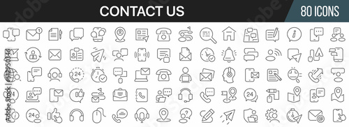 Contact us and support line icons collection. Big UI icon set in a flat design. Thin outline icons pack. Vector illustration EPS10