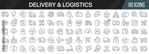 Delivery and logistics line icons collection. Big UI icon set in a flat design. Thin outline icons pack. Vector illustration EPS10 © stas111
