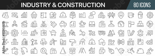Stampa su tela Industry and construction line icons collection