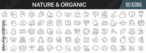 Nature and organic line icons collection. Big UI icon set in a flat design. Thin outline icons pack. Vector illustration EPS10