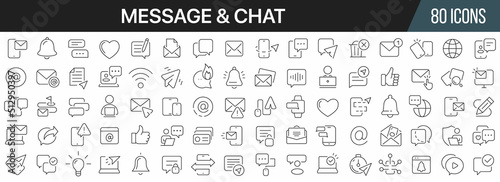 Message and chat line icons collection. Big UI icon set in a flat design. Thin outline icons pack. Vector illustration EPS10
