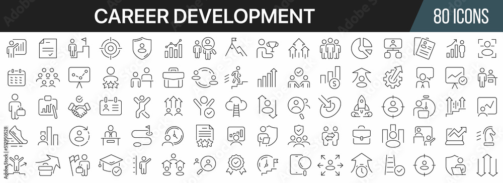 Career development line icons collection. Big UI icon set in a flat design. Thin outline icons pack. Vector illustration EPS10 Career development line icons collection. Big UI icon set in a flat design. Thin outline icons pack. Vector illustration EPS10