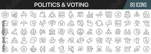 Politics and vote line icons collection. Big UI icon set in a flat design. Thin outline icons pack. Vector illustration EPS10 photo