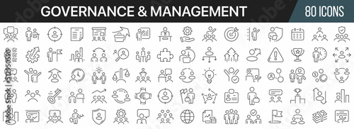 Management and governance line icons collection. Big UI icon set in a flat design. Thin outline icons pack. Vector illustration EPS10