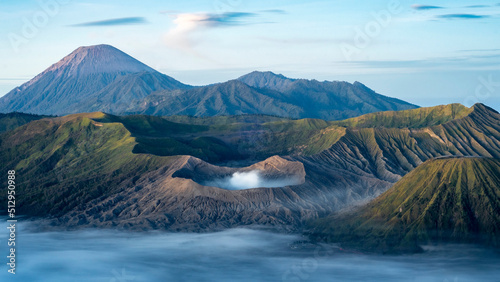 Mount Bromo, Mount Semeru and Mount Batok, East Java, Indonesia. background wallpaper. high quality photo