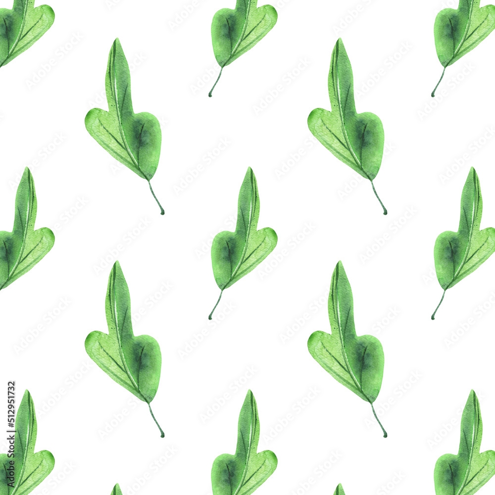 Simple and cute green watercolor leaves and branches seamless pattern. Spring branches and leaves isolated on white background. Real watercolor painting. Simple and cute green watercolor leaves and branches seamless pattern. Spring branches and leaves isolated on white background. Real watercolor painting.