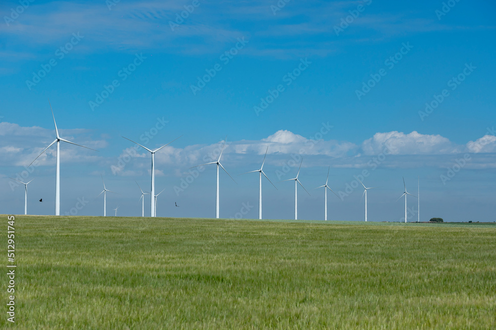 Panoramic view of the wind farm, in a green zone. Panoramic view of the wind farm, in a green zone.
