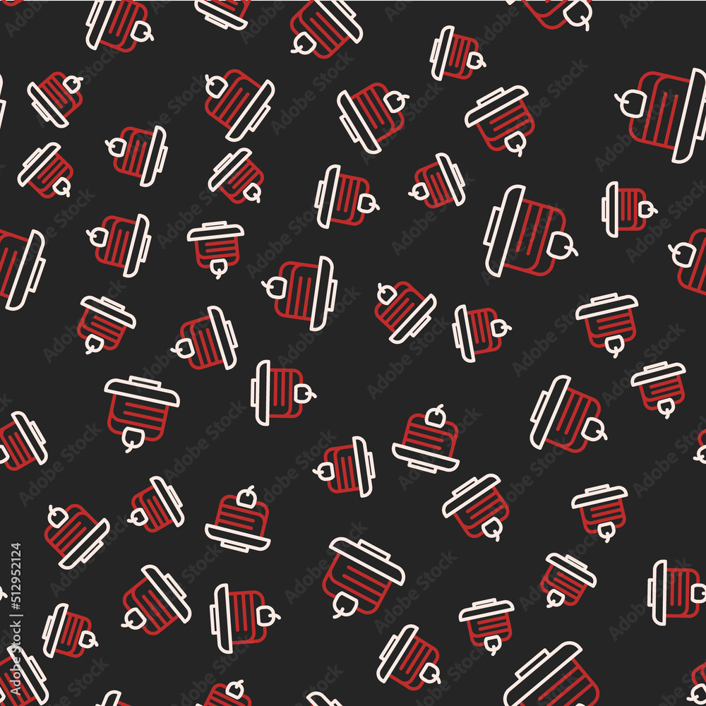 Line Piece of cake icon isolated seamless pattern on black background. Happy Birthday. Vector Line Piece of cake icon isolated seamless pattern on black background. Happy Birthday. Vector