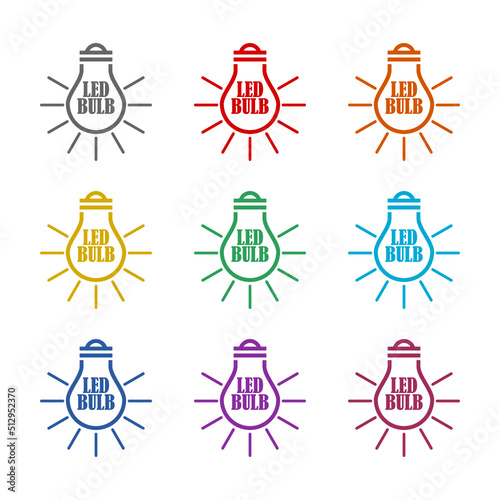 LED light lamp bulb icon isolated on white background. Set icons colorful