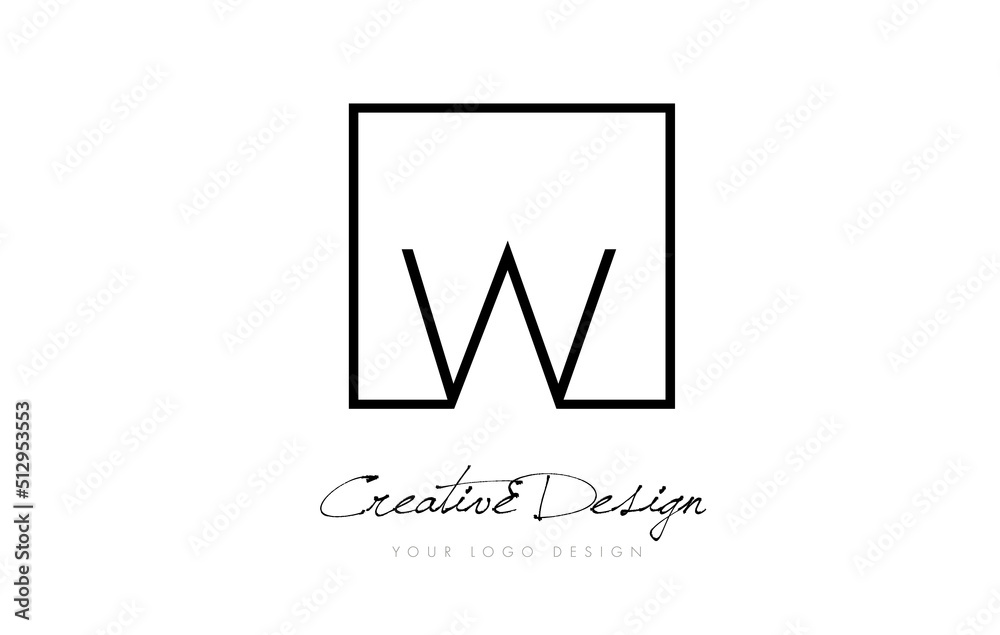 W Square Frame Letter Logo Design with Black and White Colors.